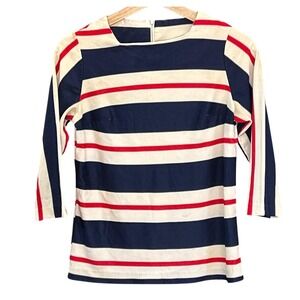 Vintage 60s Stockton Mod Striped Nautical Top Red White Blue Boatneck Shirt